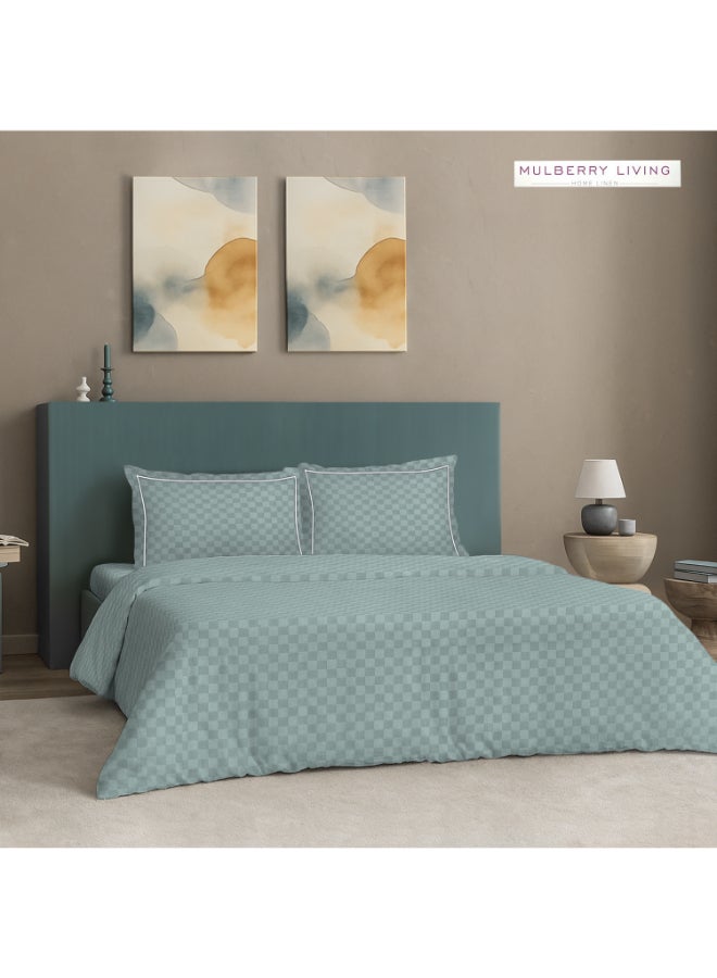 MULBERRY LIVING طقم غطاء لحاف حضري شبكي قطن % بنسيج  خيط - غطاء لحاف  ×  سم، شرشف سرير ملكي  ×  ×  سم مع  غطاء وسادة  ×  سم - رمادي فضي - Image 2