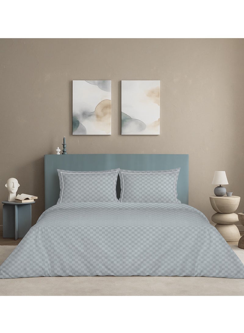 MULBERRY LIVING طقم غطاء لحاف حضري شبكي قطن % بنسيج  خيط - غطاء لحاف  ×  سم، شرشف سرير ملكي  ×  ×  سم مع  غطاء وسادة  ×  سم - رمادي فضي - Image 1