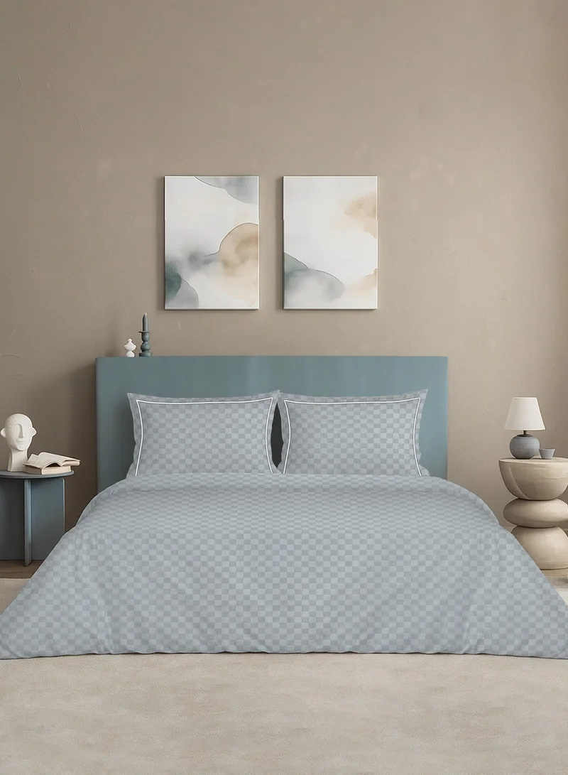 مالبيري ليفينج طقم لحاف شبكي حضري قطن %   مكون من  قطع - غطاء لحاف  ×  سم، شرشف سرير ملكي  ×  ×  سم مع  غطاء وسادة  ×  سم - رمادي فضي