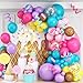 Isndare Rainbow Colorful Balloons Arch for Candy Sweet One Two Donut Grow Up Ice Cream Birthday Party Decorations Pastel Purple Pink Blue Yellow Brown Confetti Latex Balloons Garland with Long Balloon - Image 2