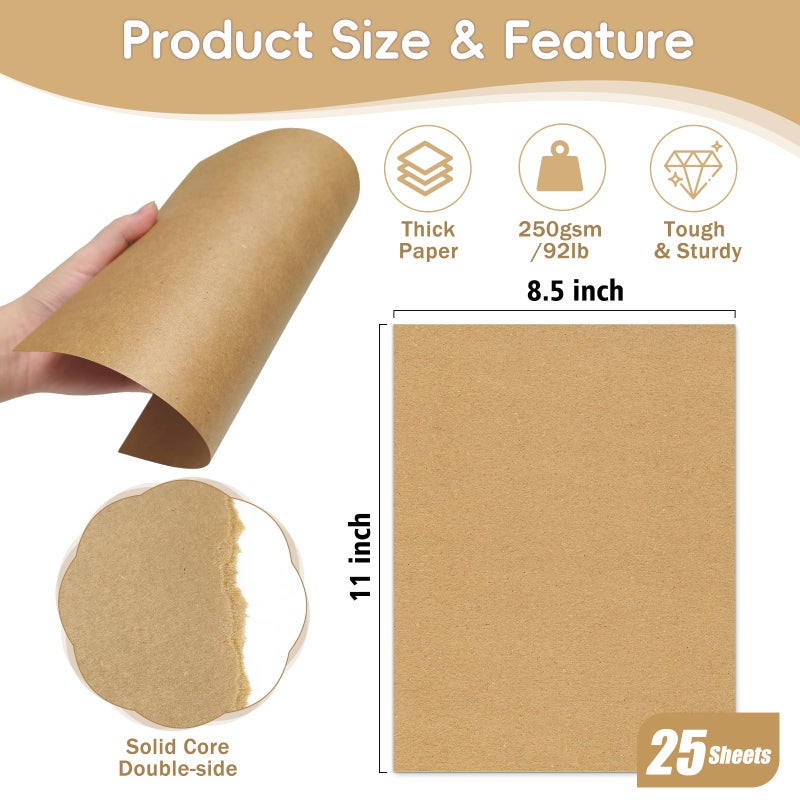 FloraSea 25 Sheets Brown Cardstock 8.5 x 11, 92lb/250gsm Kraft Card Stock Paper, Heavy Cardstock Printer Paper for Invitations, Scrapbooking, Crafts, DIY Cards - Image 2