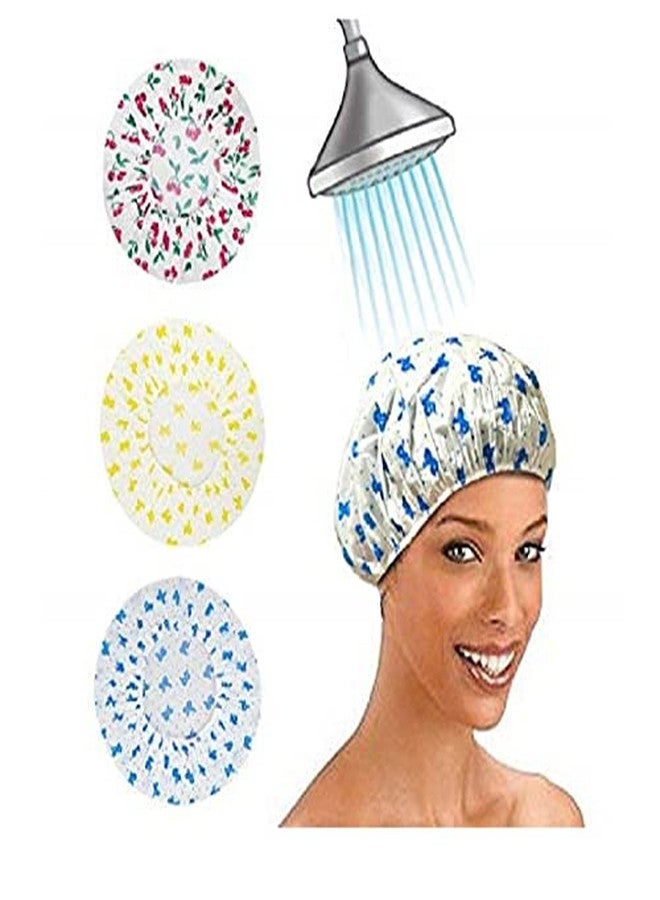 CONNECTWIDE® 6 Pieces Waterproof EVA Shower Cap, Elastic Reusable Bathing Hair Cap, Beauty Salon Spa Shower Caps Lace Elastic Band Flower Printed Hat Environmental Protection Hair Bath Caps - Image 1