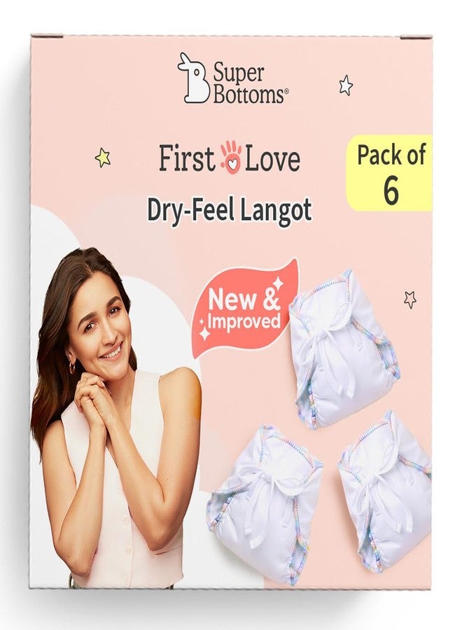 SuperBottoms DryFeel Baby Langot 0-6 months l Organic Cotton Modern Baby Nappy l Mess-free Langot with Gentle Elastics l Super DryFeel Top Layer l Diaper-free Time Essential | 6 Pack - Image 1