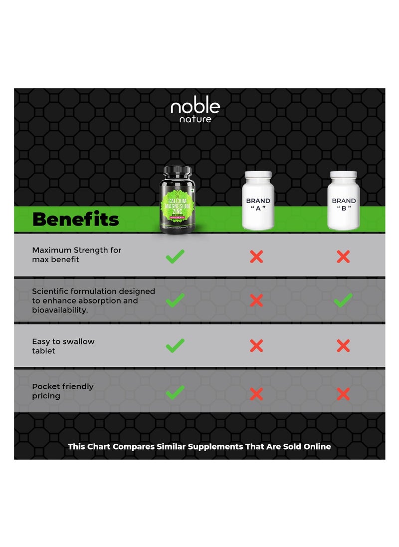 noble nature - Calcium Magnesium Zinc with Vitamin D3 - 90 Veg Tablets - Supports Bone Health - Image 1