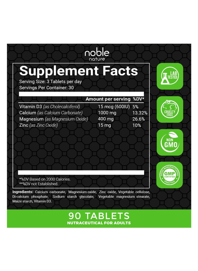 noble nature - Calcium Magnesium Zinc with Vitamin D3 - 90 Veg Tablets - Supports Bone Health - Image 1