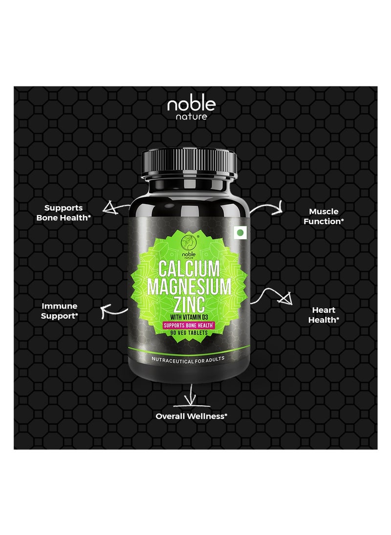 noble nature - Calcium Magnesium Zinc with Vitamin D3 - 90 Veg Tablets - Supports Bone Health - Image 1
