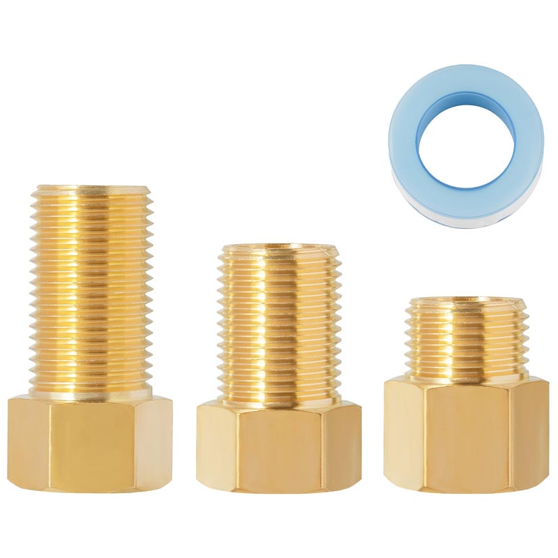 SUNGATOR 1/2" Male Ã— 1/2'' Female Brass Pipe Extension Adapter, 1/2 Inch Brass Nipple Pipe Extension Fittings for Tub Spout/Shower, 30MM/40MM/50MM Extension 1/2'' Pipe Fittings (3 Pack) - Image 1