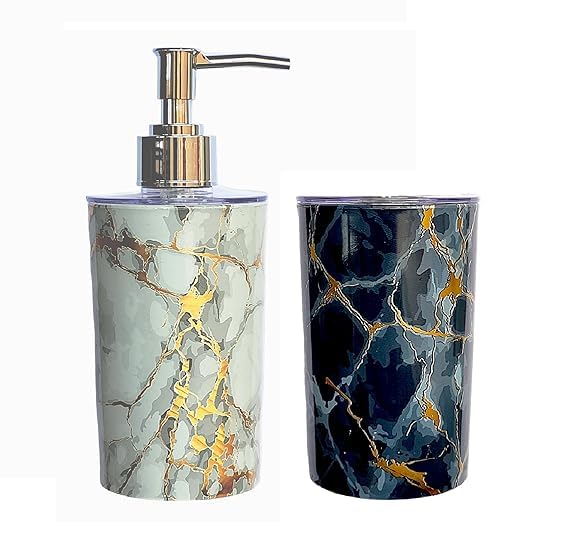 LAGET® Liquid Soap Dispenser for Bathroom, Tooth Brush Holder/Stand/Kitchen 2 Set for Utility and Bathroom Décor (Pack of 2) 350ML Black-White - Image 1