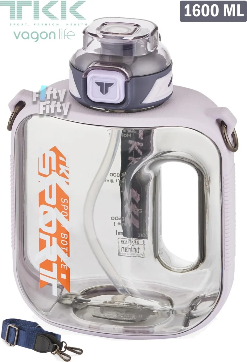 Vagonlife Tkk 1600 ml Dual Use Strapless Tritan Water Bottle with Strap for Comfortable Drinking Bpa Free FFTKK1022 1600