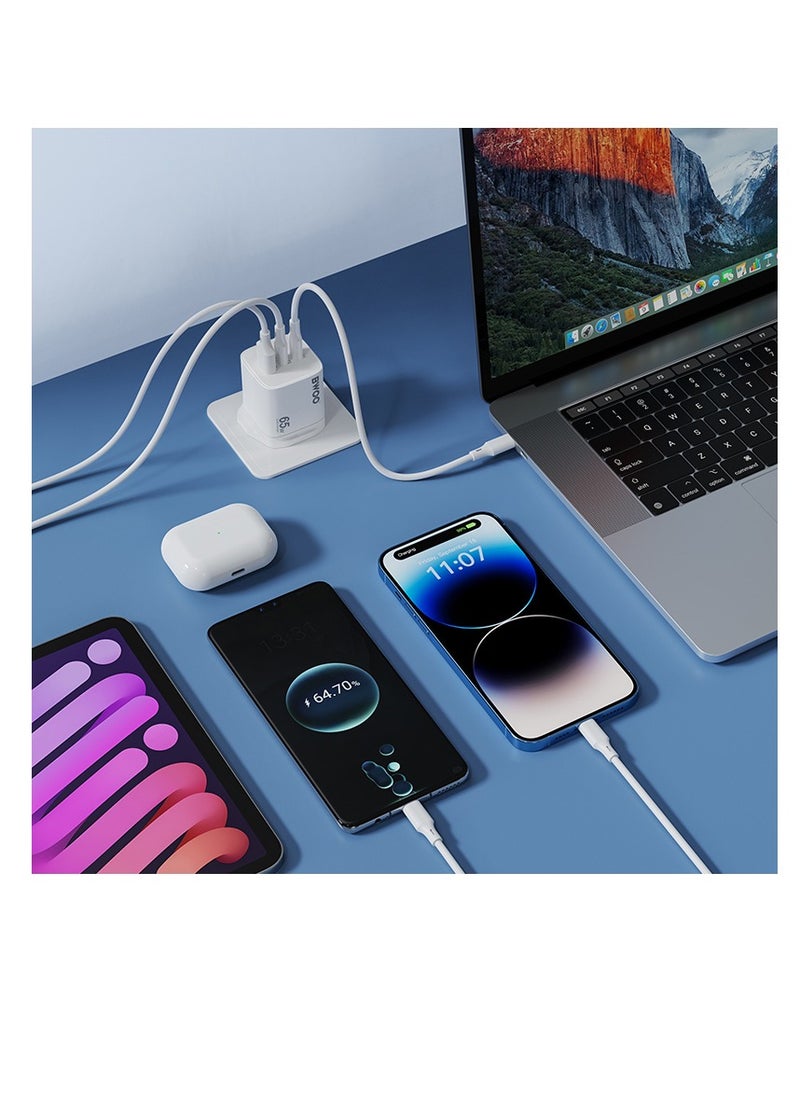 BWOO - Bwoo Super fast Wall Charger, Fast Charger 65W Gan 3 in 1,Fast Charger for Iphone, Ipad, Iwatch, Samsung, Vivo, Oppo Etc - Image 1