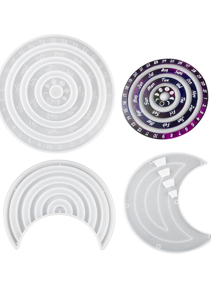 GGOOT Moon Resin Mold - Moon Calendar Silicone Resin Mold,Rotatable Circular Wall Hanging Silicone Mold For DIY Crafts Home Decor Casting Tools  - Image 1