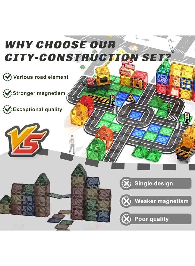Kids Games Magnetic Tiles Road Set with Extendable Magnetic Crane, City Construction Building Toys for Toddlers STEM Preschool Toys Ages 4-6 5-7, Gifts for 3+ Year Old Boys Girls Kids Toys with Car  - Image 5