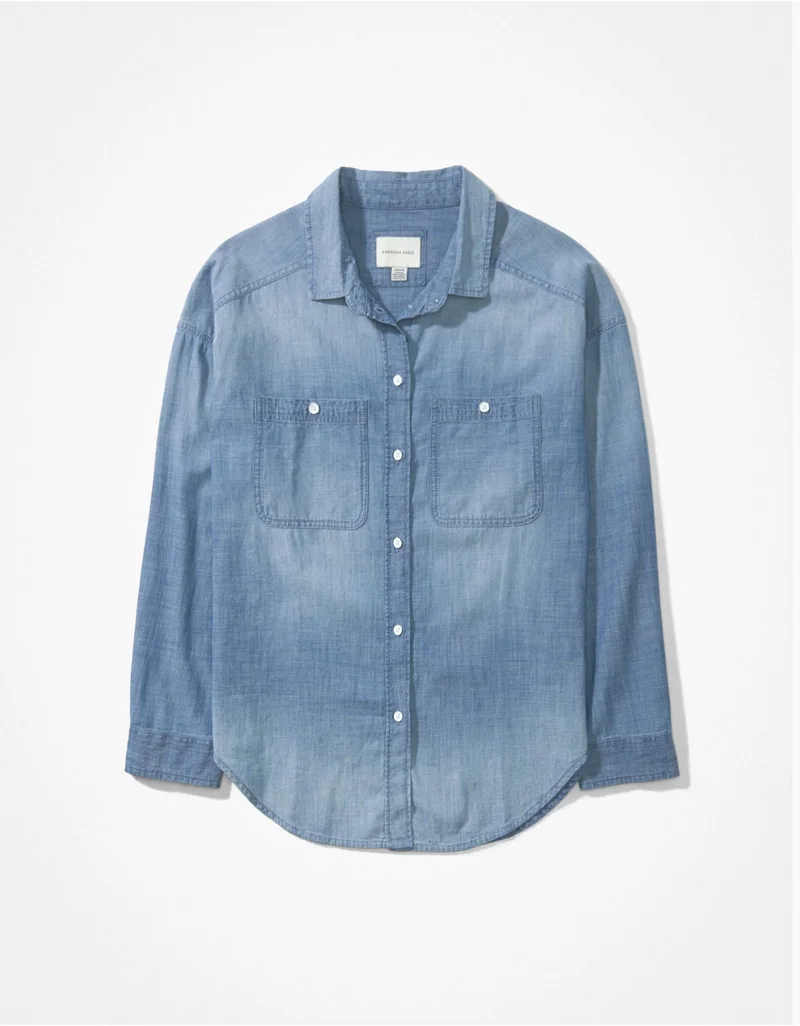 American Eagle  AE Long-Sleeve Denim Button-Up Shirt for Women | Best Price UAE