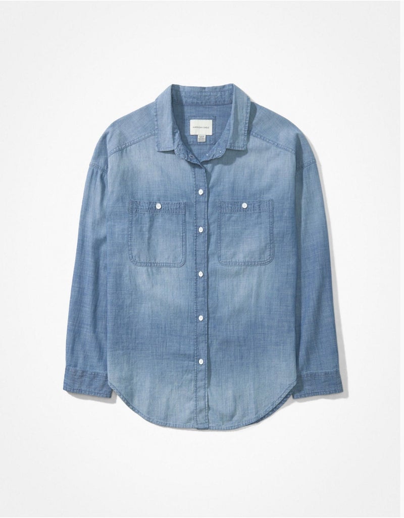 American Eagle AE Long-Sleeve Denim Button-Up Shirt - Image 3