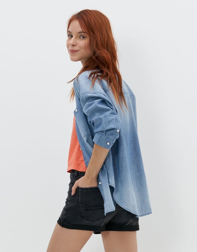 American Eagle AE Long-Sleeve Denim Button-Up Shirt - Image 2