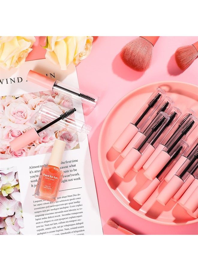 Maitys 30 Pieces 10 ml Empty Mascara Tubes Eyelash Wand Refillable Clear Bottles Cream Container with 4 Pieces Transparent Funnels Transferring Castor Oil for DIY Cosmetics (Pink)