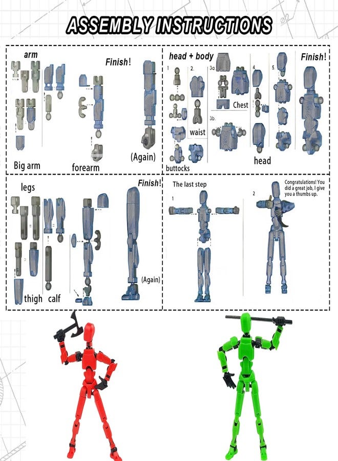 RAMONI 2 Pcs Action Figure, Dummy 13 Action Figure Toys, Polyarticular Movable Titan 13 Action Figure Action, Robot Toy 3D Printed Toys with 7 Accessories for Desktop Decor&Game Lovers - Image 5