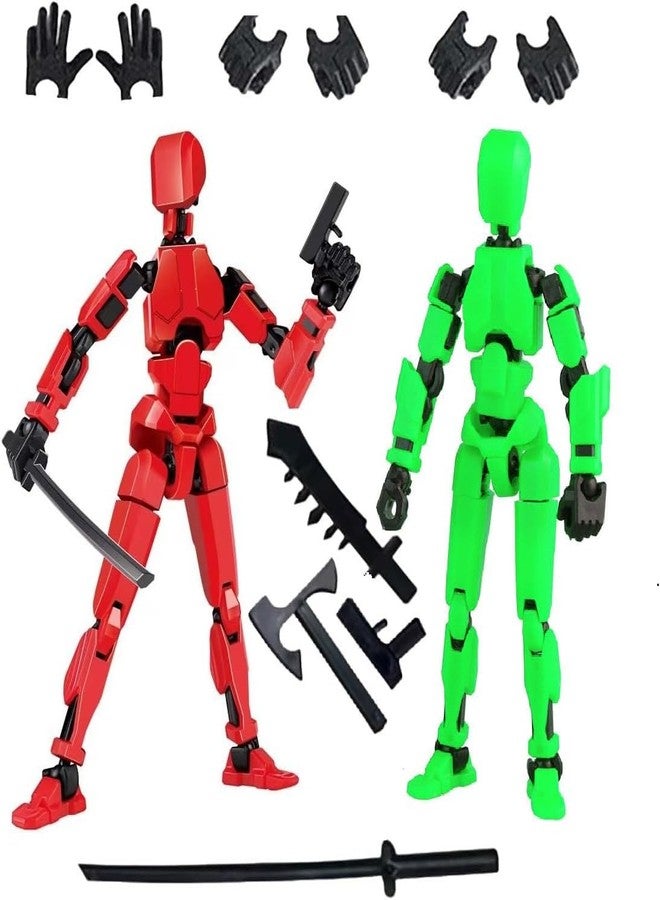 RAMONI 2 Pcs Action Figure, Dummy 13 Action Figure Toys, Polyarticular Movable Titan 13 Action Figure Action, Robot Toy 3D Printed Toys with 7 Accessories for Desktop Decor&Game Lovers - Image 1