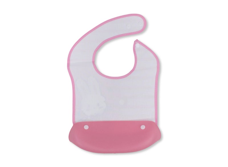 La Frutta Waterproof Pocket Bib – Pink Striped with Bunny Print - Image 2