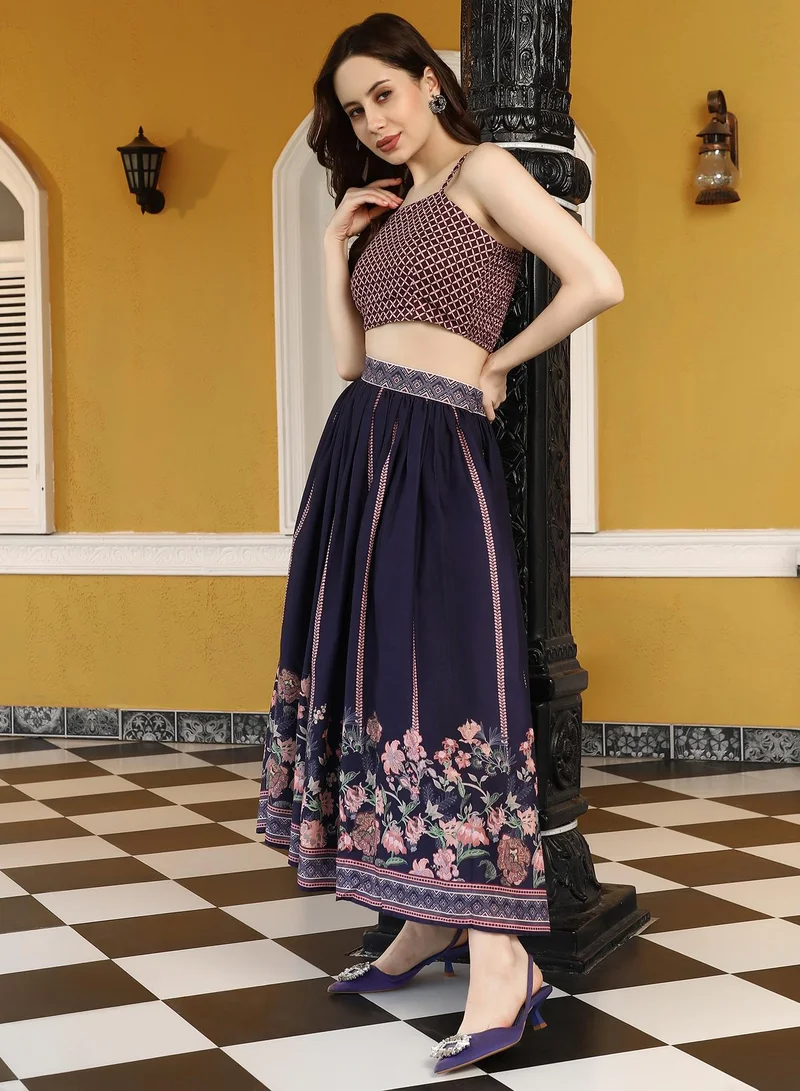Qissa  Women's Navy Blue Geometrical-Flora Co-Ord Set for Women | Best Price UAE