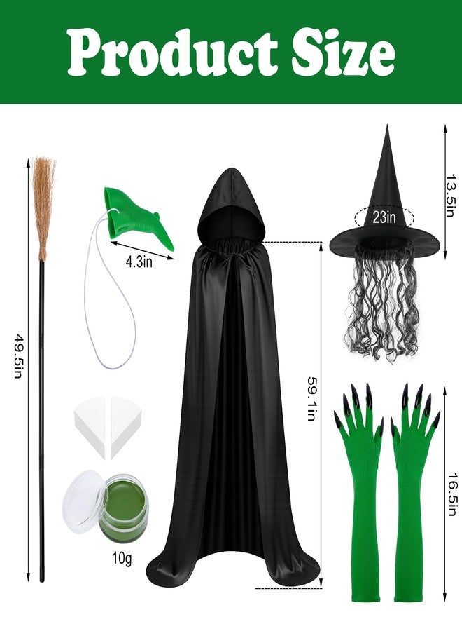 Shupakul 7 Pcs Halloween Green Nose Witch Costumes Set,Old Witch Costume with Broom,Halloween Witches Costume for Women Cosplay Props Party Outfits - Image 2