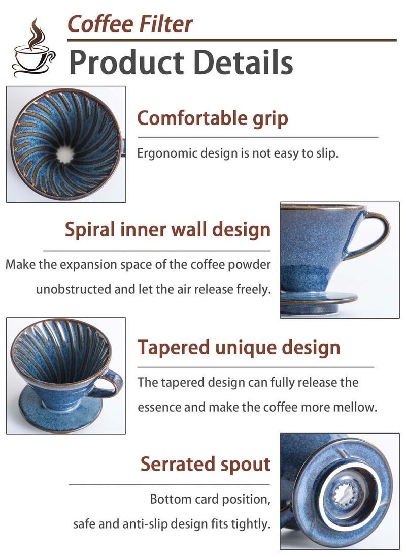 EqiEch Retro V60 Ceramic Coffee Dripper Handmade Kiln Glazed (1-4 Cups) Pour Over Coffee Maker Slow Brewing Filter Size 02 for Home Office Cafe&Restaurant  - Image 4