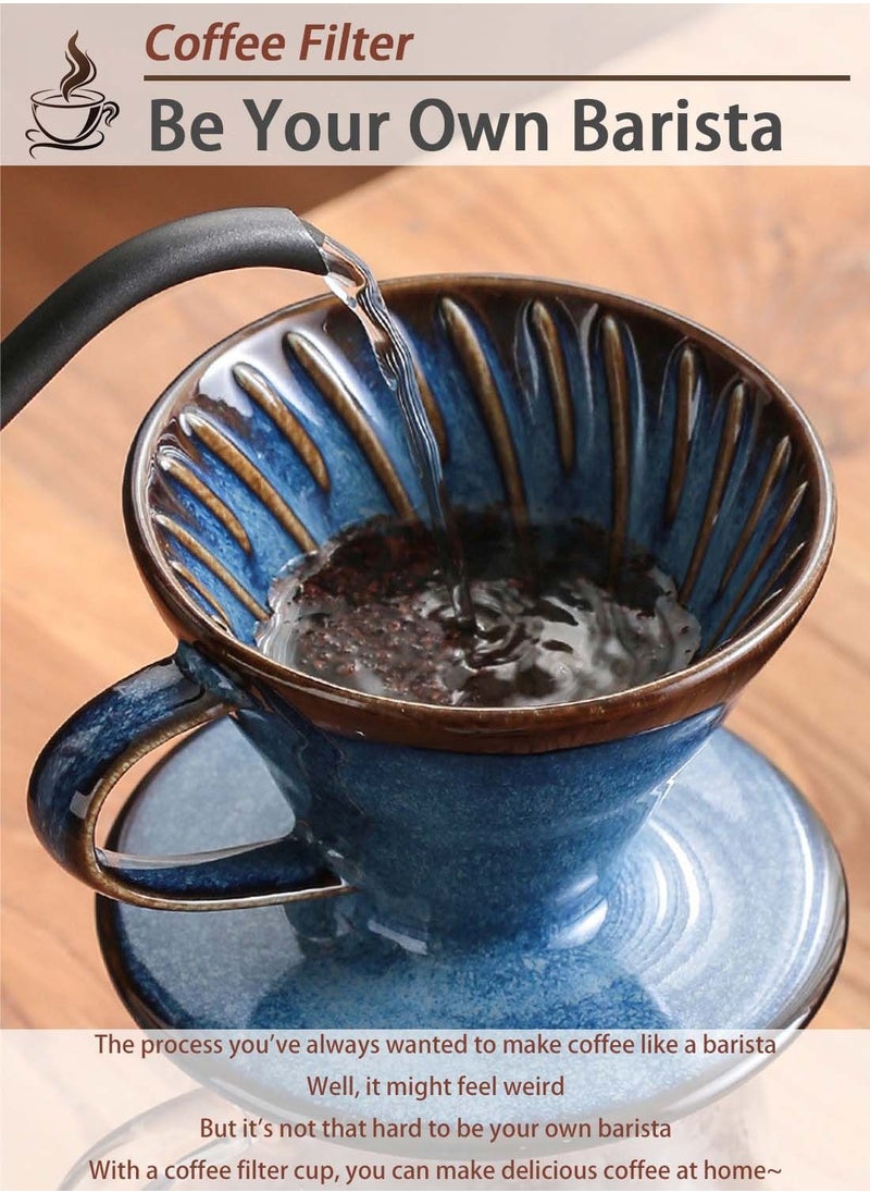 EqiEch Retro V60 Ceramic Coffee Dripper Handmade Kiln Glazed (1-4 Cups) Pour Over Coffee Maker Slow Brewing Filter Size 02 for Home Office Cafe&Restaurant  - Image 3
