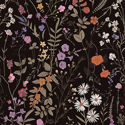 JiffDiff Floral Wallpaper Peel and Stick- 473" x 17.3" Farm Wildwood Daisy Flower Wall Paper Stick On Wallpaper Dark Floral Self Adhesive Contact Paper (Timeless) - Image 1