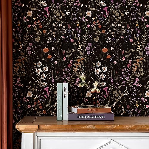 JiffDiff Floral Wallpaper Peel and Stick- 473" x 17.3" Farm Wildwood Daisy Flower Wall Paper Stick On Wallpaper Dark Floral Self Adhesive Contact Paper (Timeless) - Image 5