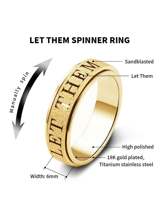OreilleStar Fidget Toys Adults Anxiety Ring for Women: Fidget Spinner Cute Let Them Symbol Thumb Ring Stainless Steel Gold Silver Black Size 5 6 7 8 9 10 (Gold-LET Them, 6) - Image 2
