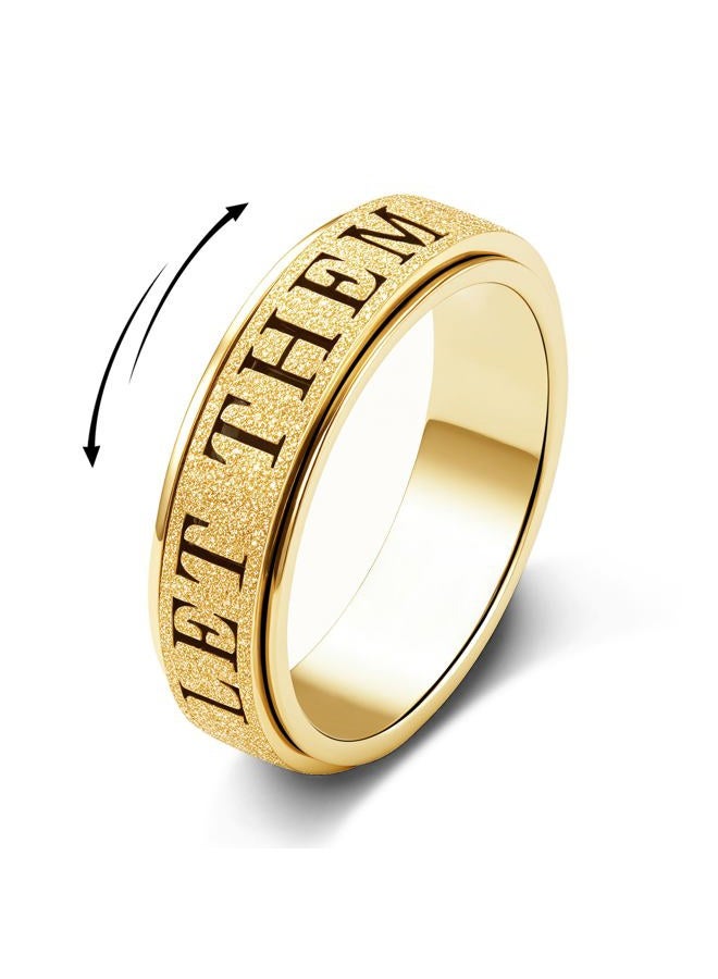 OreilleStar Fidget Toys Adults Anxiety Ring for Women: Fidget Spinner Cute Let Them Symbol Thumb Ring Stainless Steel Gold Silver Black Size 5 6 7 8 9 10 (Gold-LET Them, 6) - Image 1