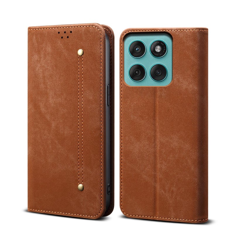 erorex For Motorola Edge 60 Pro Denim Texture Flip Leather Phone Case(Brown) - Image 1