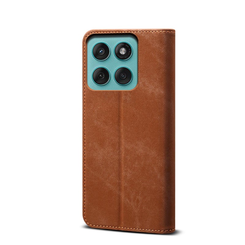 erorex For Motorola Edge 60 Pro Denim Texture Flip Leather Phone Case(Brown) - Image 3