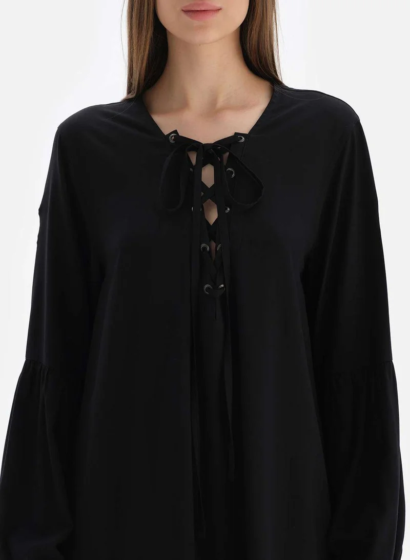 dagi Puff Sleeeve Tie Detail Beachwear Dress