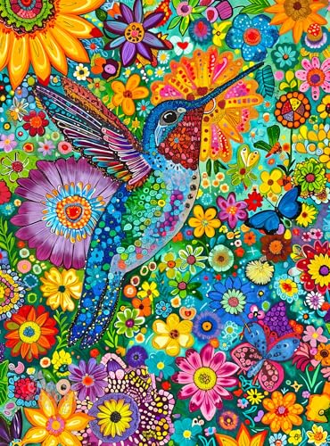 Cross & Glory Cross Glory 1000 Piece Jigsaw Puzzle for Adults The Hummingbird Affair Elegant Golden Hummingbird Garden Puzzle Vibrant Floral Artwork 20x27 Inches Flower Puzzle - Image 1