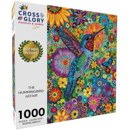 Cross & Glory Cross Glory 1000 Piece Jigsaw Puzzle for Adults The Hummingbird Affair Elegant Golden Hummingbird Garden Puzzle Vibrant Floral Artwork 20x27 Inches Flower Puzzle - Image 5