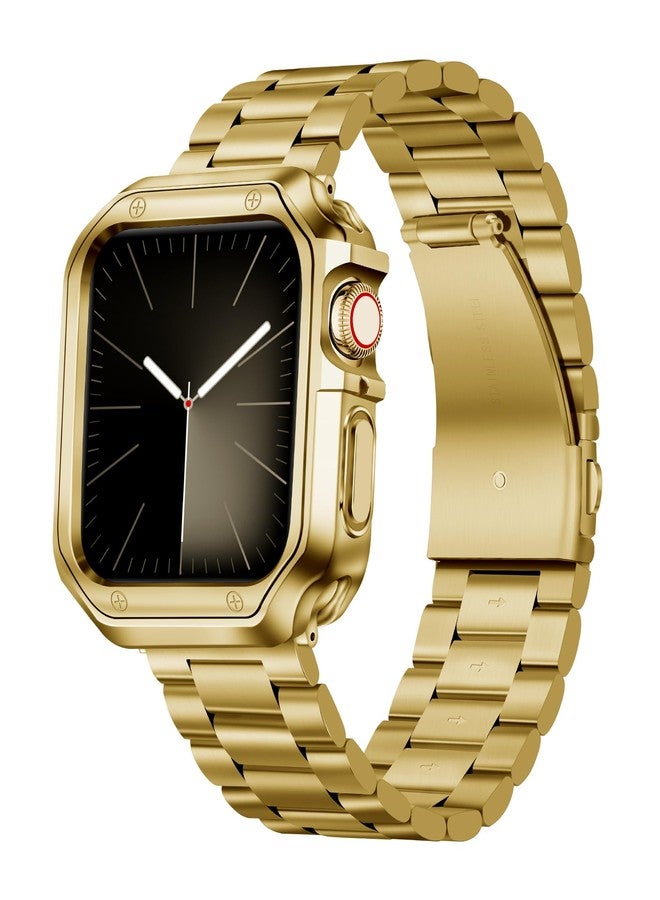 بينلون سوار BINLUN متوافق مع ساعة Apple Watch مقاس 40 مم و38 مم و41 مم، مصنوع من الفولاذ، مع غطاء TPU، متوافق مع سلسلة iWatch SE/SE2/9/8/7/6/5/4/3/2/1 للرجال والنساء (ذهبي، 38 مم/40 مم/41 مم) - Image 1