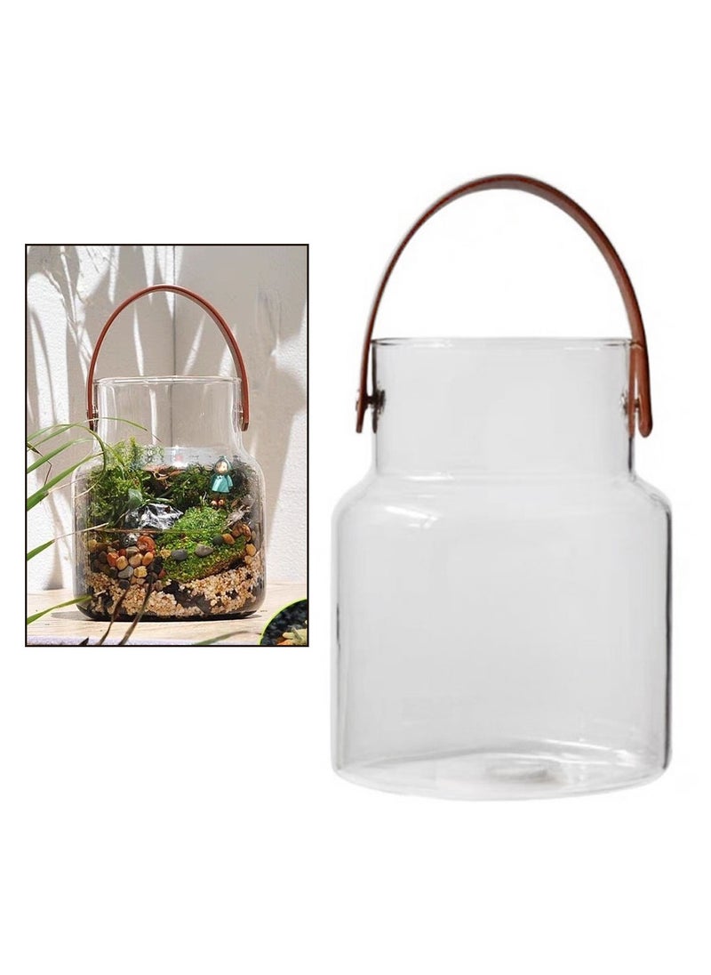 Generic Glass Tank for Terrarium, Agriculture, and Small Ornamental Fish – Beautifully Crafted Glass Bowl with Leather Handle – Ideal for Plants, Decorative Gardens, and Small Aquatic Pets  - Image 1