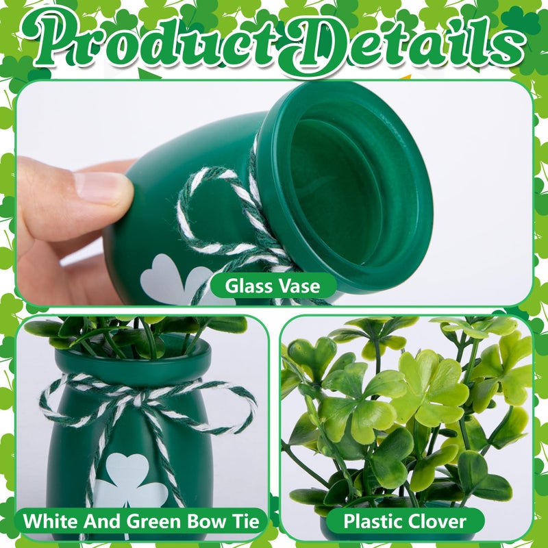 Iceyyyy 6 Set St.Patrick's Day Mini Shamrock Jars, Saint Patricks Day Mini Shamrock Vase with Fake Clover, St Patricks Day Centerpieces for Irish Holiday Home Party Supplies - Image 3