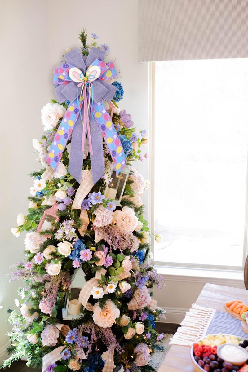 BUVANE Easter Wreath Bows, Large Easter Rabbits Burlap Bows Holiday Bow Rabbits Bunny Bows for Wall Indoor Outdoor Decor (Purple) - Image 5