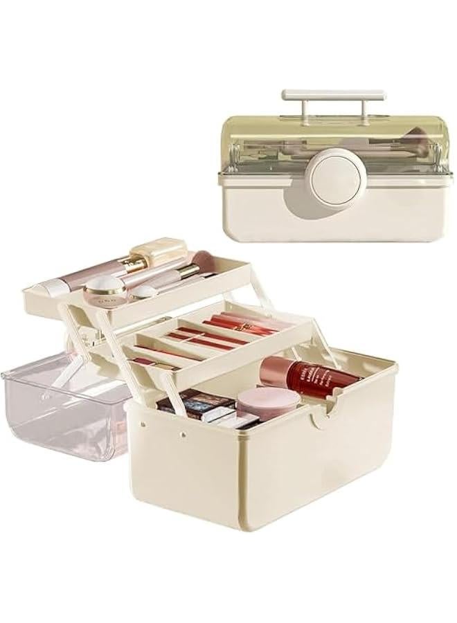 HOOKOR Large Capacity Makeup Organizer with Transparent Visual Cover, Handle 3 Layers Portable Cosmetic Storage Box Easily Organize Your Cosmetics, Jewelry and Hair Accessories (White) - Image 1