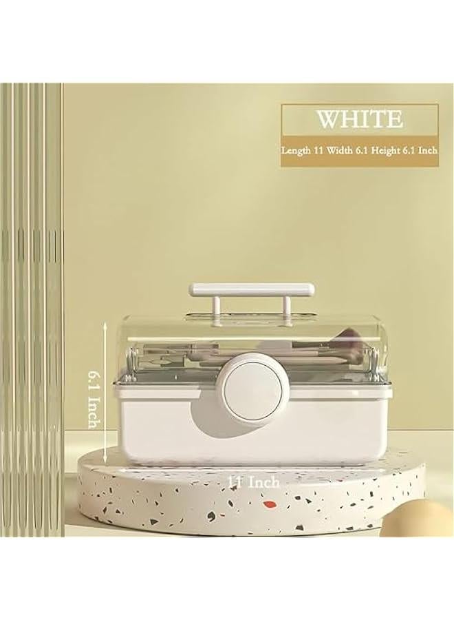 HOOKOR Large Capacity Makeup Organizer with Transparent Visual Cover, Handle 3 Layers Portable Cosmetic Storage Box Easily Organize Your Cosmetics, Jewelry and Hair Accessories (White) - Image 2