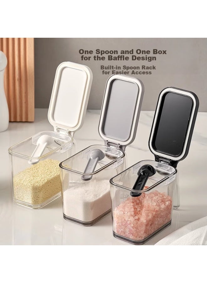 Asvel Style Seasoning Container, Household Plastic Spice Jar, Condiment Storage Box With Spoon, White, 480ml - Image 2