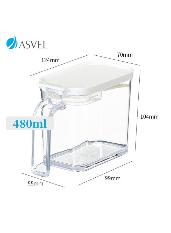 Asvel Style Seasoning Container, Household Plastic Spice Jar, Condiment Storage Box With Spoon, White, 480ml - Image 1