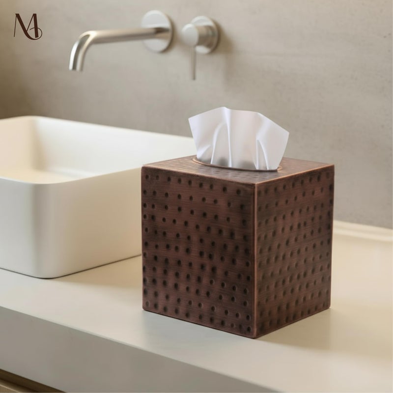 Monarch Abode Tissue Box Cover Square â€“ Hand Hammered Antique Copper Metal Tissue Holder Box for Bathroom Accessory, Aesthetic Decorative Facial Napkin Cube for Modern Home Decor - Image 3