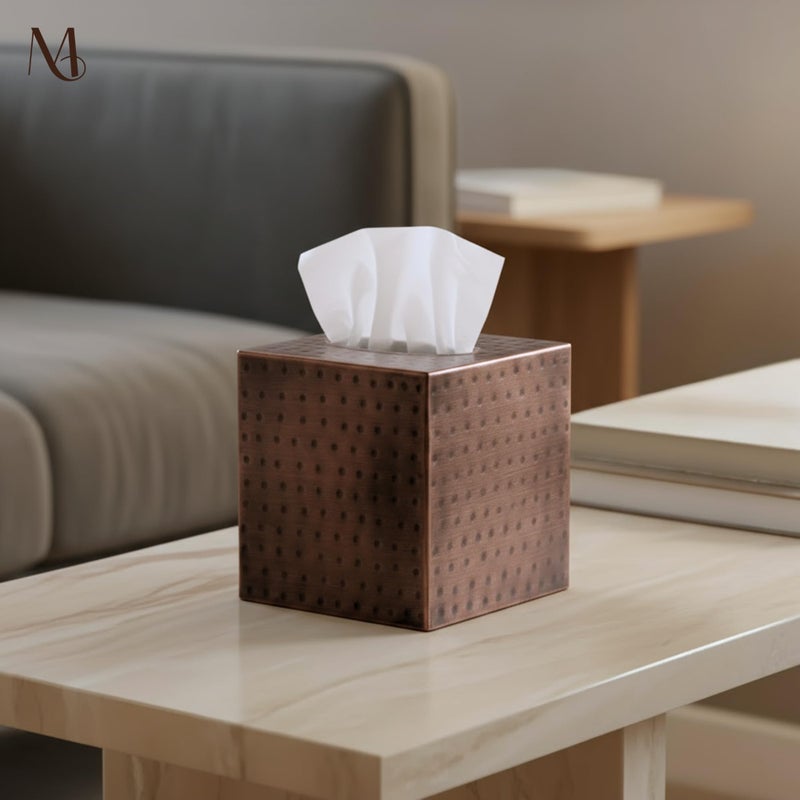 Monarch Abode Tissue Box Cover Square â€“ Hand Hammered Antique Copper Metal Tissue Holder Box for Bathroom Accessory, Aesthetic Decorative Facial Napkin Cube for Modern Home Decor - Image 4