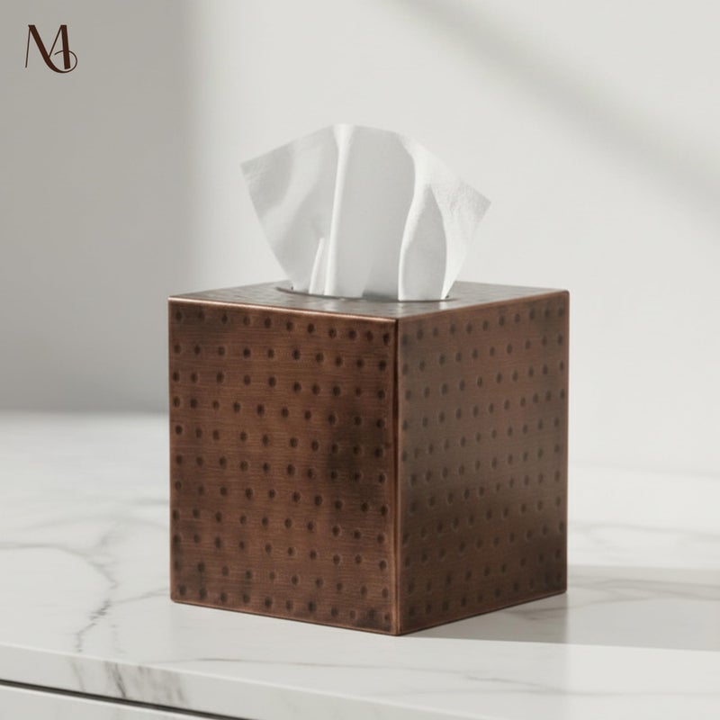 Monarch Abode Tissue Box Cover Square â€“ Hand Hammered Antique Copper Metal Tissue Holder Box for Bathroom Accessory, Aesthetic Decorative Facial Napkin Cube for Modern Home Decor - Image 5