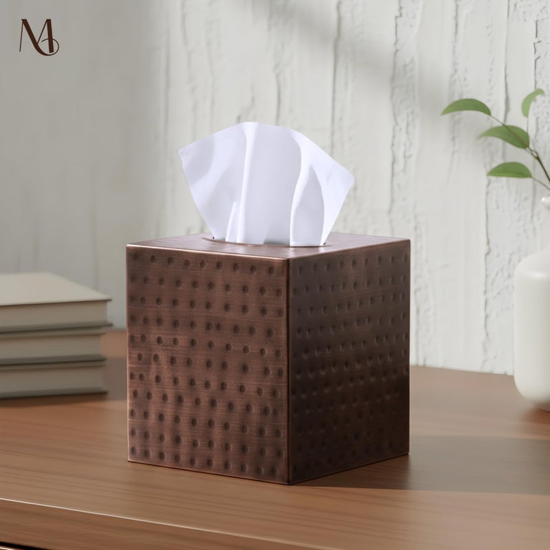 Monarch Abode Tissue Box Cover Square â€“ Hand Hammered Antique Copper Metal Tissue Holder Box for Bathroom Accessory, Aesthetic Decorative Facial Napkin Cube for Modern Home Decor - Image 2