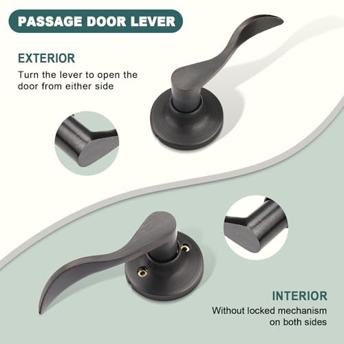 GOBEKOR Passage Door Levers - Oil Rubbed Bronze Interior Door Handles for Hall Closet - Modern Keyless Closet Door Locks Hardware, 3 Pack - Image 3
