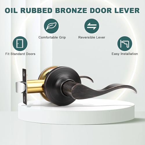 GOBEKOR Passage Door Levers - Oil Rubbed Bronze Interior Door Handles for Hall Closet - Modern Keyless Closet Door Locks Hardware, 3 Pack - Image 2